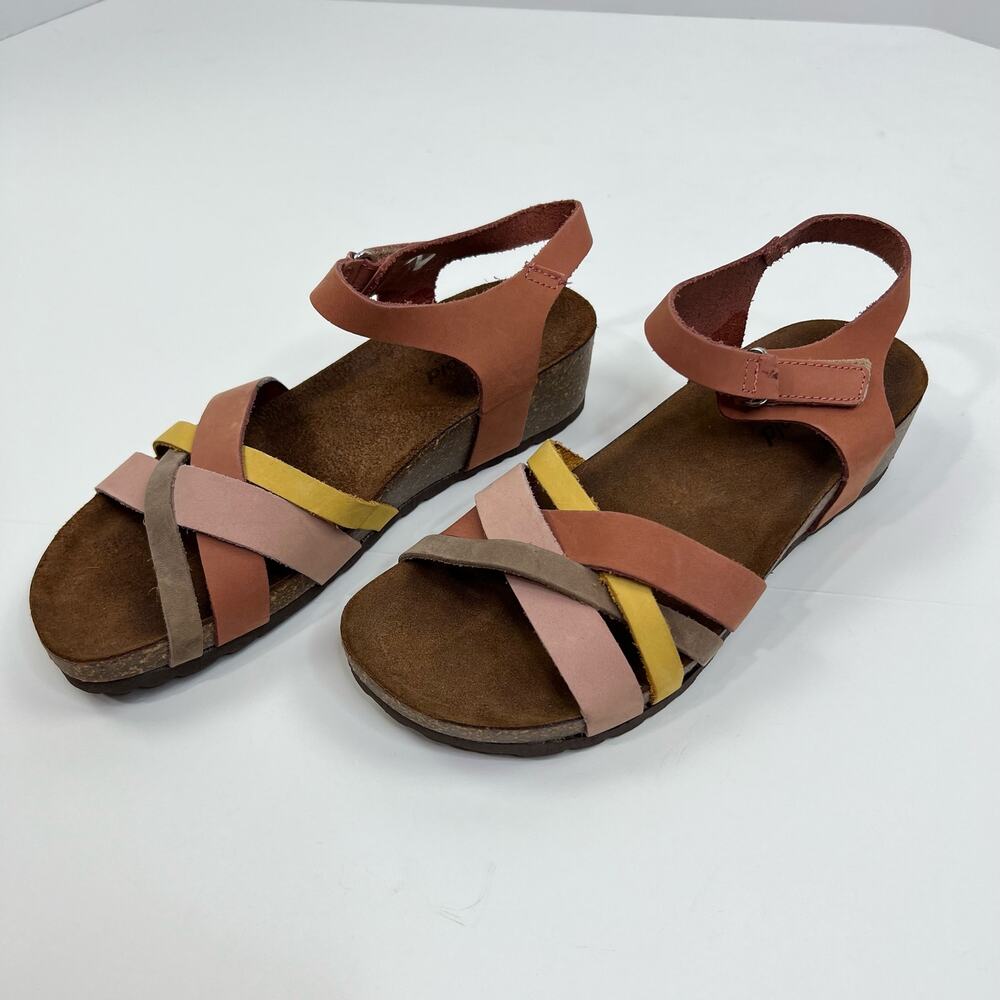 Bio-Gold Colorful Pastel Cross Strap Leather Slip On Sandals Womens Size 7.5